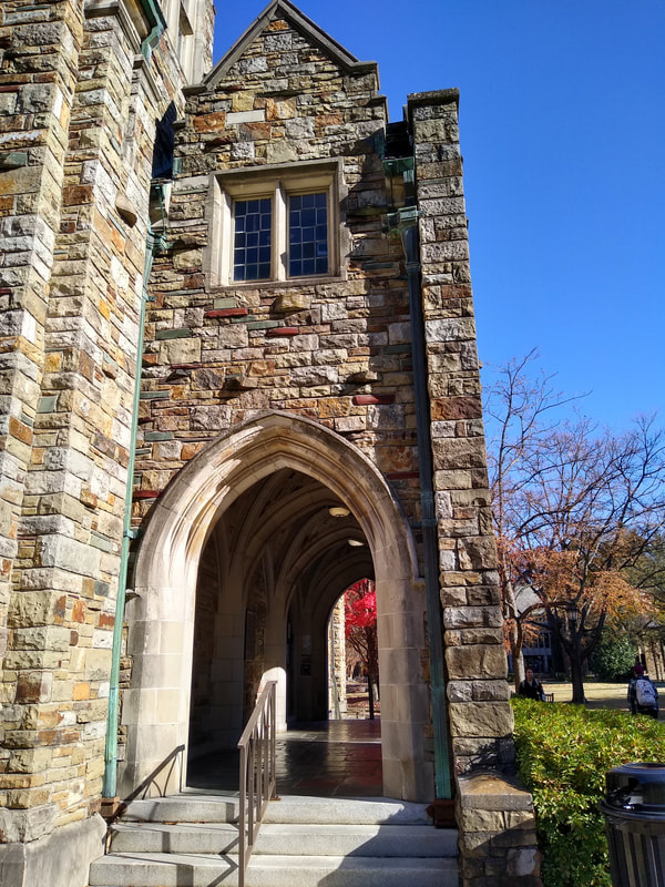 Rhodes College, Rhodes, Gothic, Neogothic, Berthold S. Kennedy Hall, Kennedy Hall, Science Hall, Catherine Walters Burrow Refectory, H. Clinton Parrent, Jr., Robb Hall, Lt. Colonel Alfred Robb, Alfred Robb, Campus Life Statue, Lawrence Anthony
